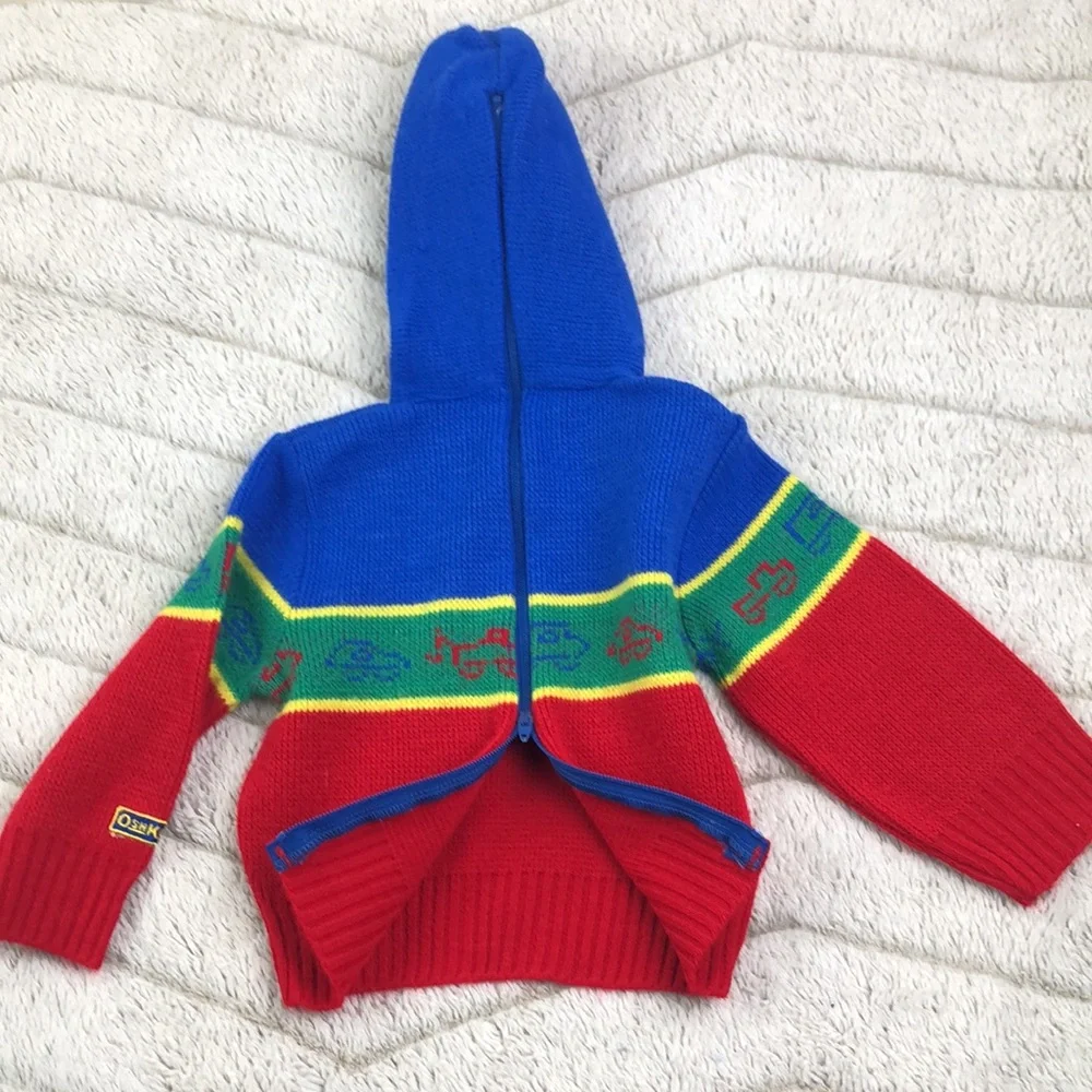 Vintage Osh Kosh Hooded Zipper Sweater Truck Knit